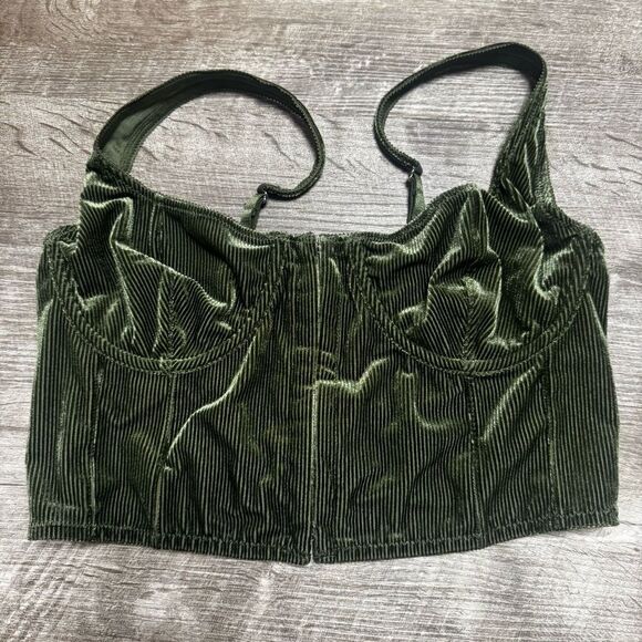 Urban Outfitters Olive Green Velvet Corset Crop Top - Picture 2 of 7